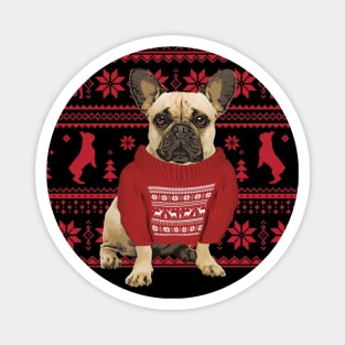 French Bulldog Frenchie and red Christmas sweater Magnet